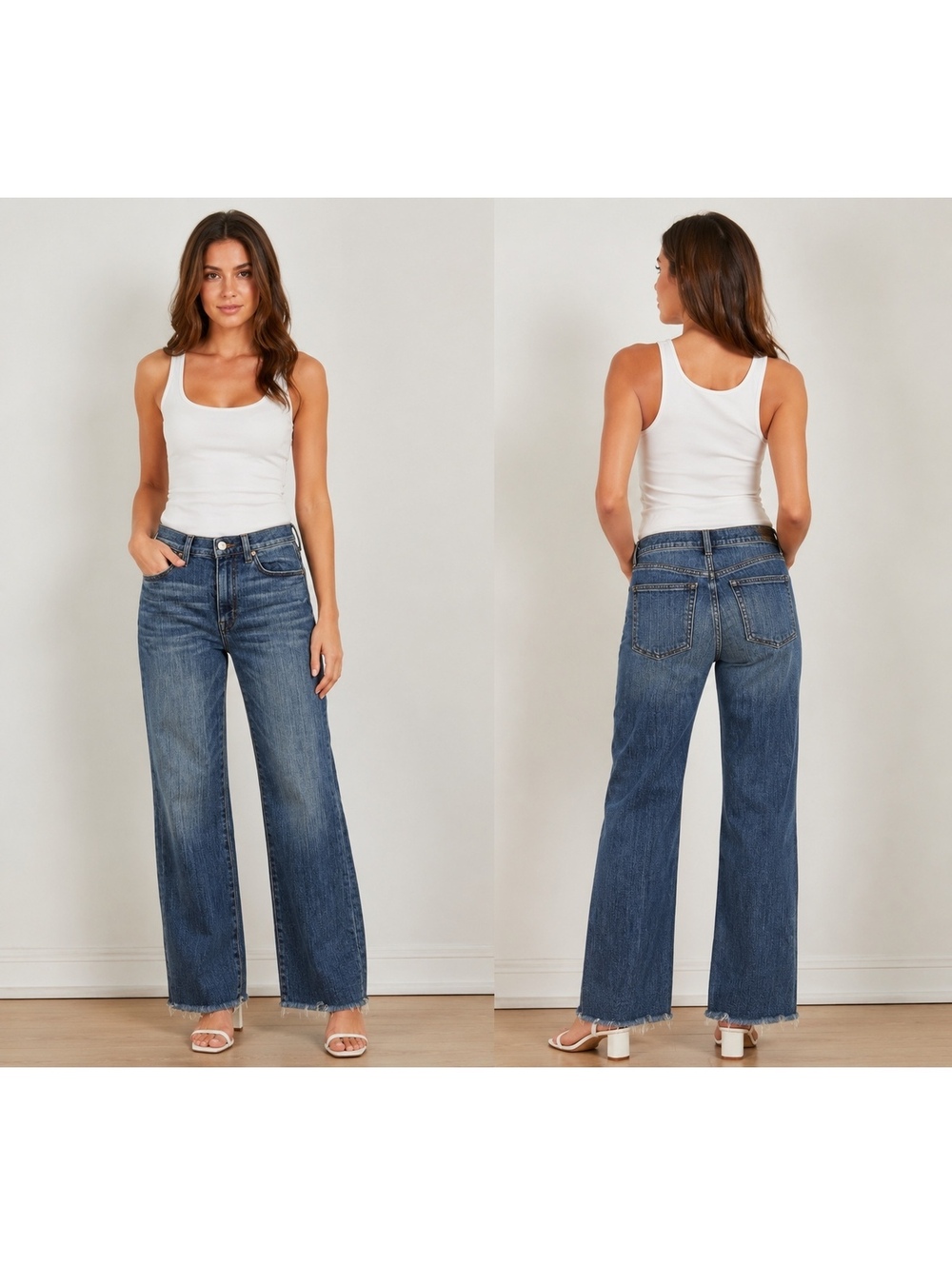 AYR $225 The Bomb Pop Women's W26 Blue Denim Jeans Med Wash Raw Hem Straight Leg